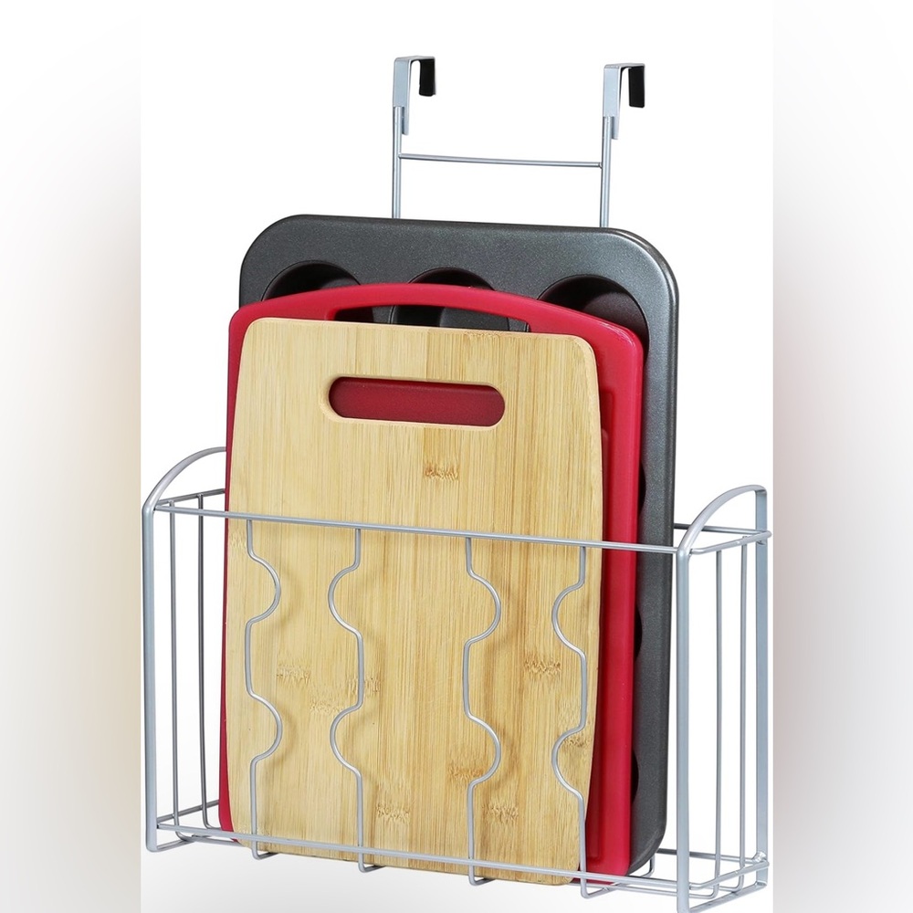 Over the cabinet cutting board organizer.